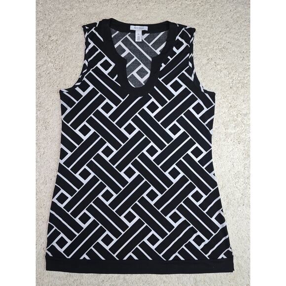 White House Black Market WHBM Black White Geometric Sleeveless Dress Size XL - Picture 1 of 8